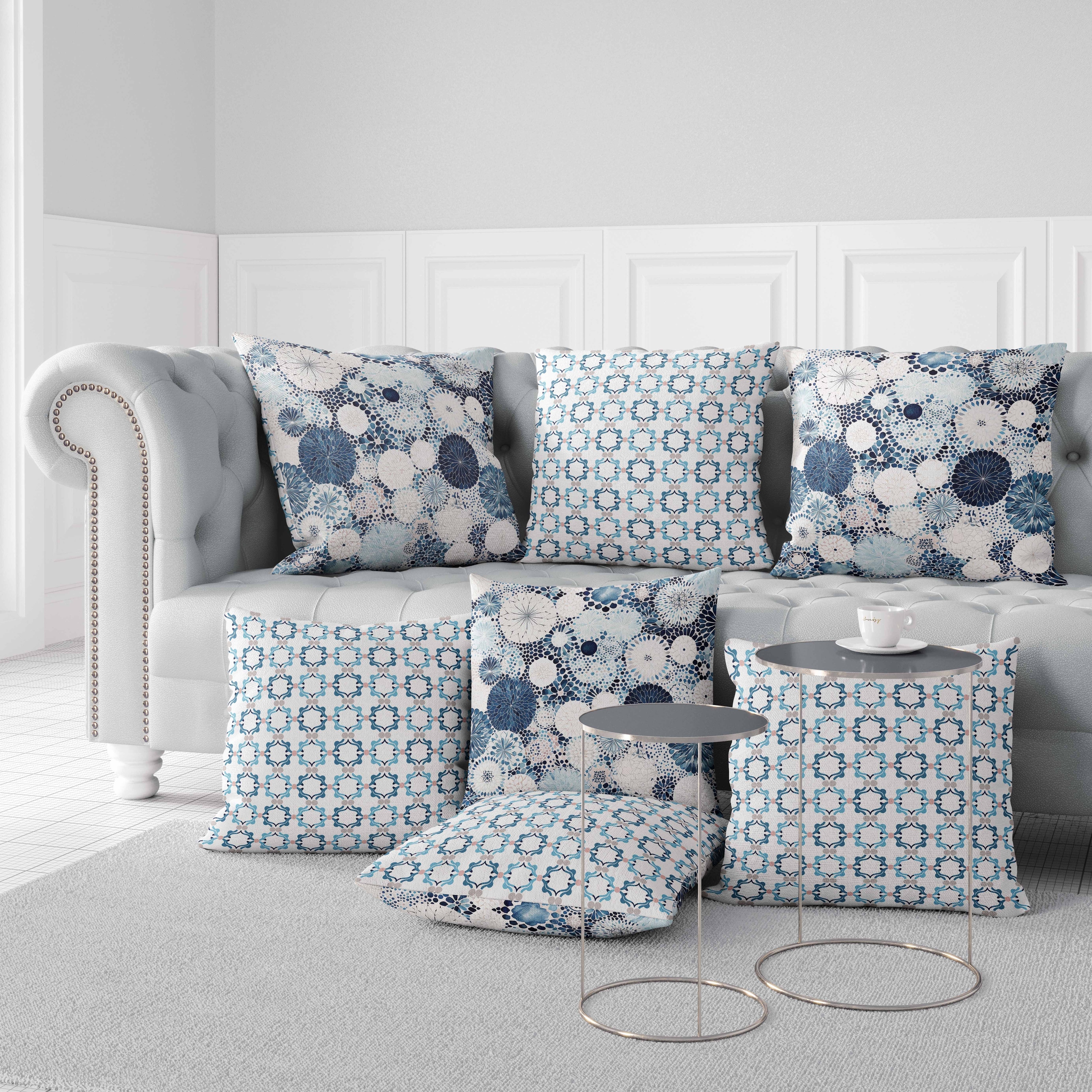 White And Blue Crystal Drift Faux Suede Throw Pillow Zipper