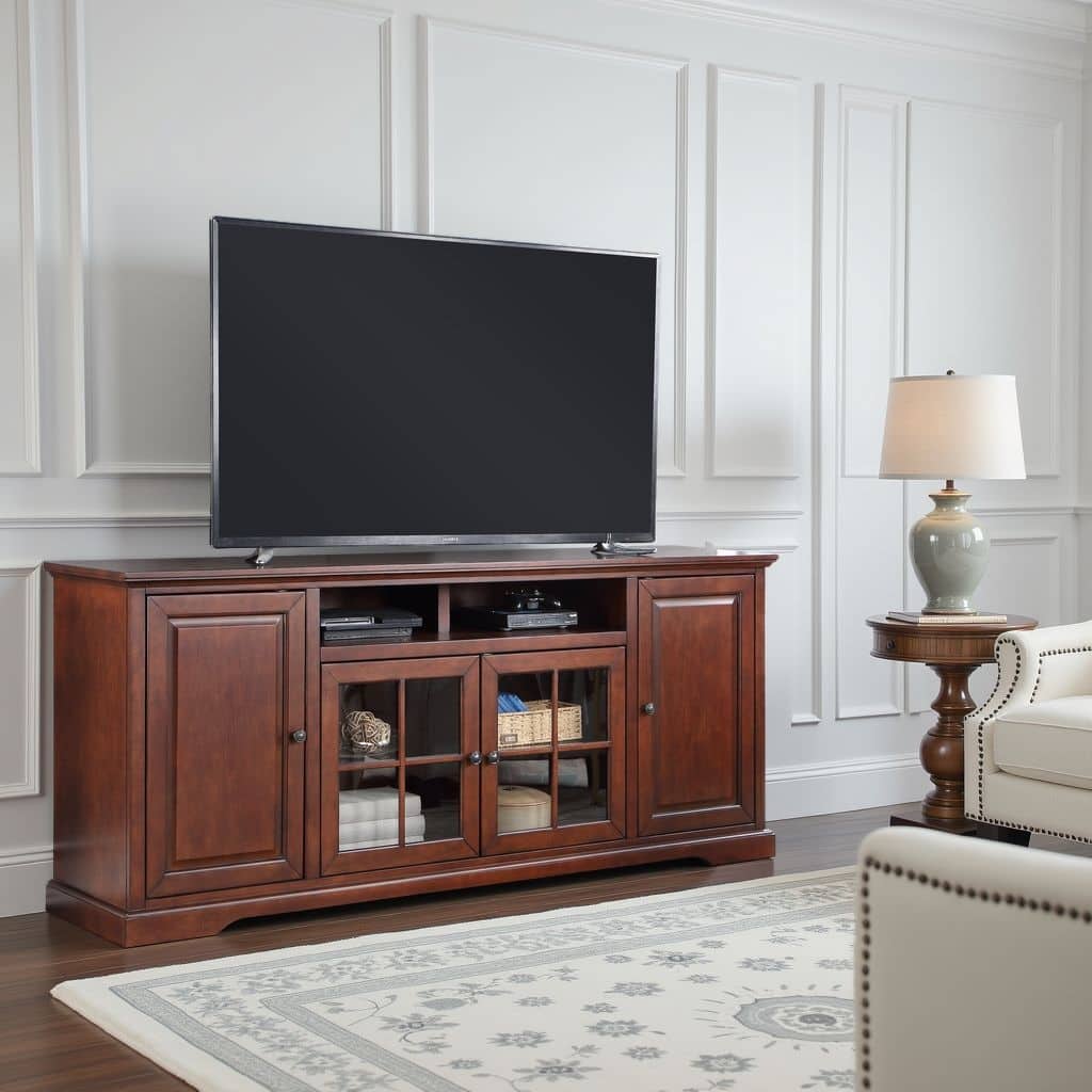 Bridgevine Home Classic 78 inch TV Stand Console for TVs up to 85 inches, No Assembly Required, Dark Cherry Finish