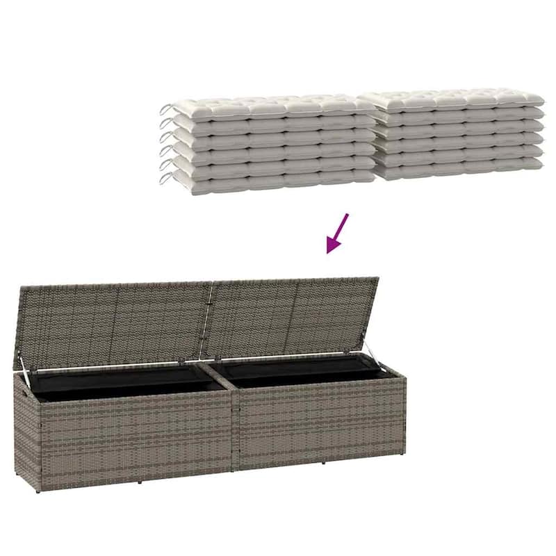 vidaXL Garden Storage Box Grey PE rattan, Powder-Coated Steel Large - 19.7 x 86.6 x 22.8