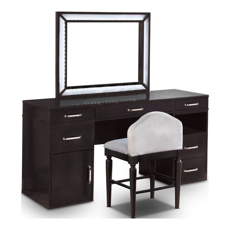 Furniture of America Zehr Contemporary Solid Wood 6-Drawer 3-Piece Makeup Vanity Set