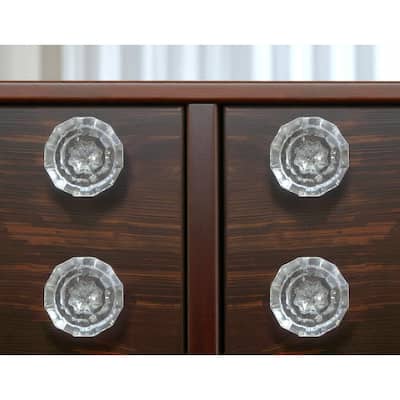 HomeRoots Set of Six Clear Faceted Glass Drawer Pull Knobs - 1.75 in. x 1.00 in. x 1.75 in.