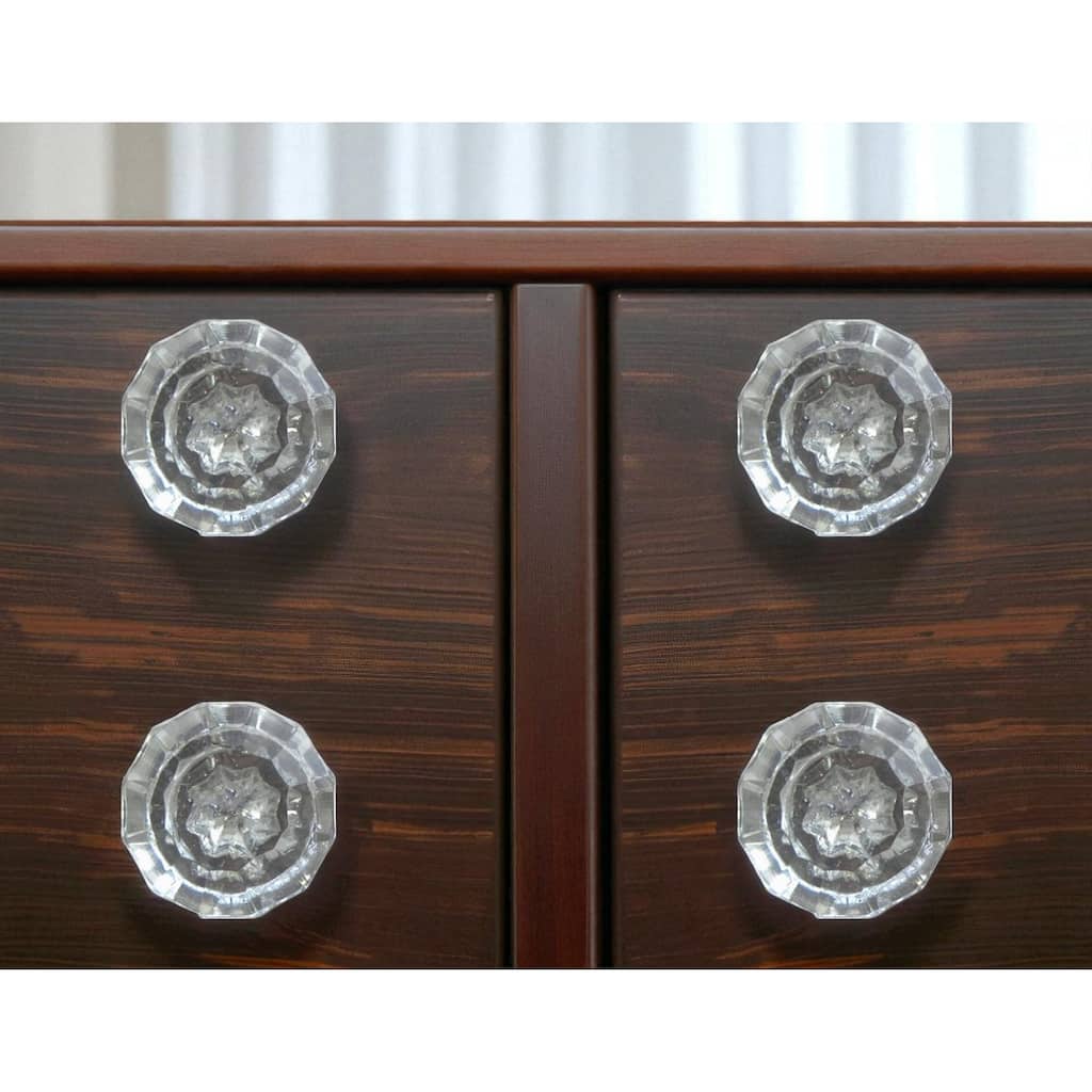 HomeRoots Set of Six Clear Faceted Glass Drawer Pull Knobs - 1.75 in. x 1.00 in. x 1.75 in.
