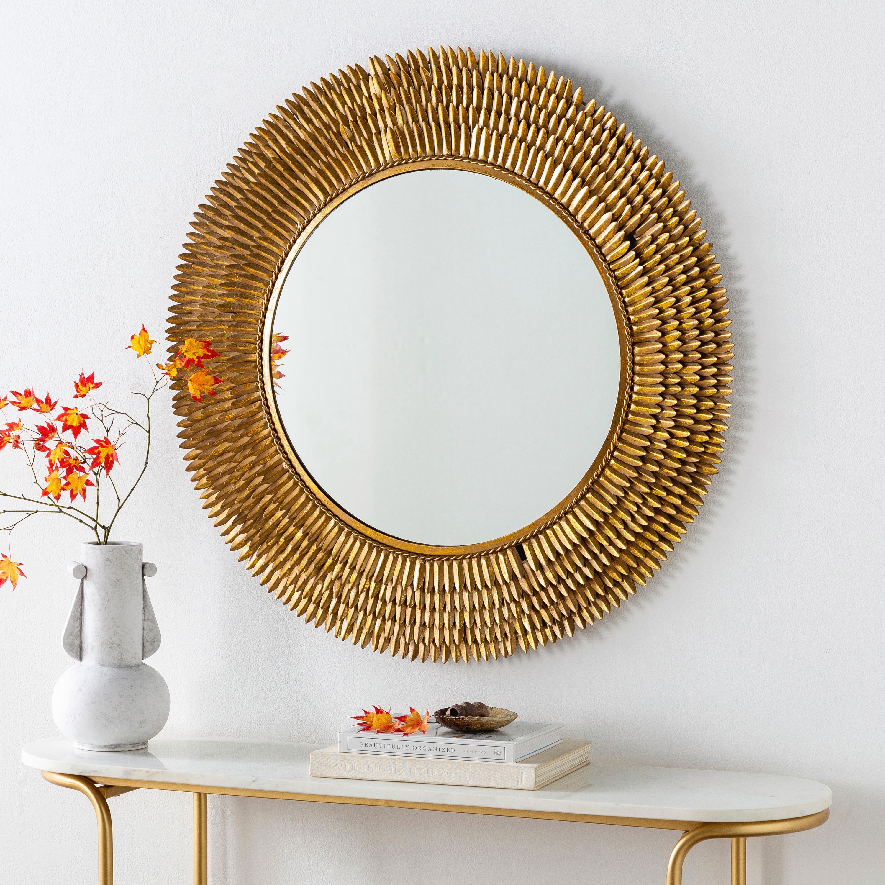 Samah Gold Sunburst Handmade Metal Accent Mirror - 32"H x 32"W x 1"D