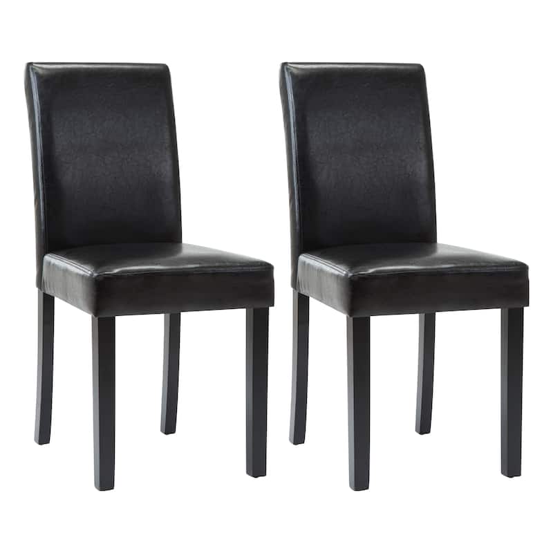 Faux Leather or Fabric Parsons Dining Chairs Set of 2 with Wood Legs - Black Faux Leather-2-Piece