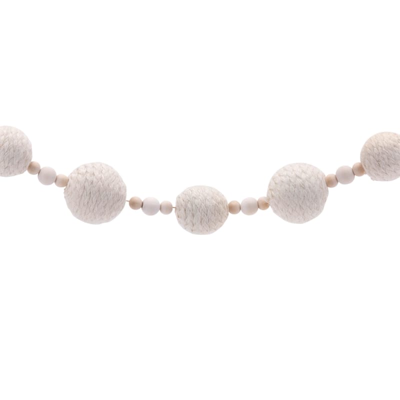4 Feet Set of 2 Rustic Beige Fabric Ball Garlands with Jute String Christmas Tree and Mantle Decor - 48”L x 2”W x 2”H