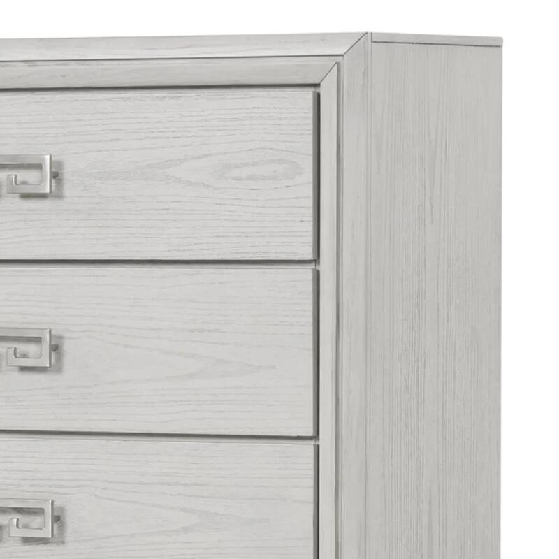 Basil 5 Drawer Tall Dresser Chest, Rustic White Solid Wood, Cedar Lining
