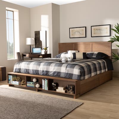 Alba King Size 4-Drawer Platform Storage Bed with Built-In Shelves
