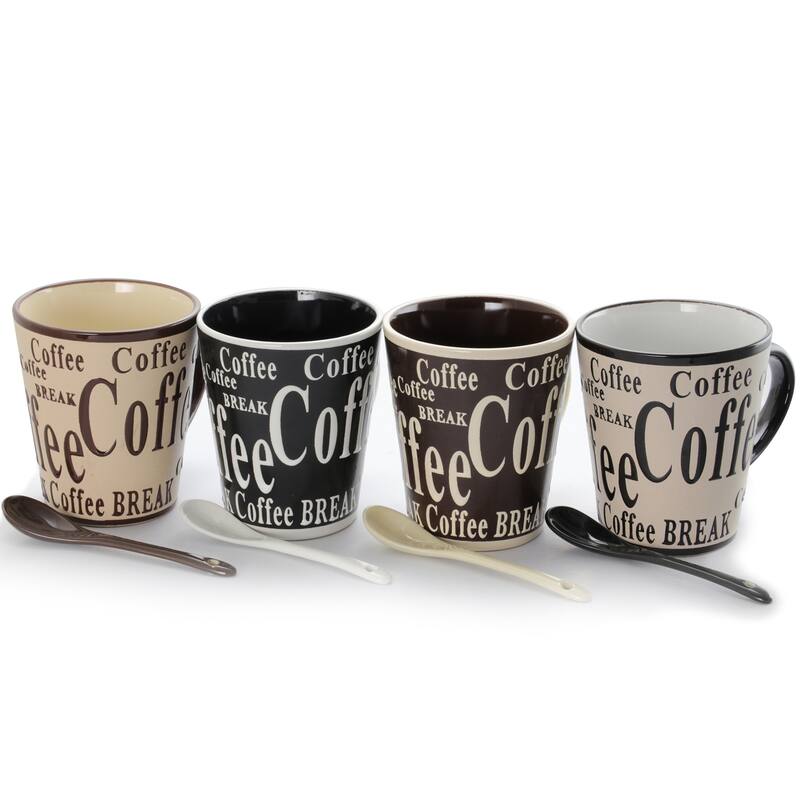 Mr. Coffee Dolce Cafe 8 Piece Ceramic Cup and Spoon Set