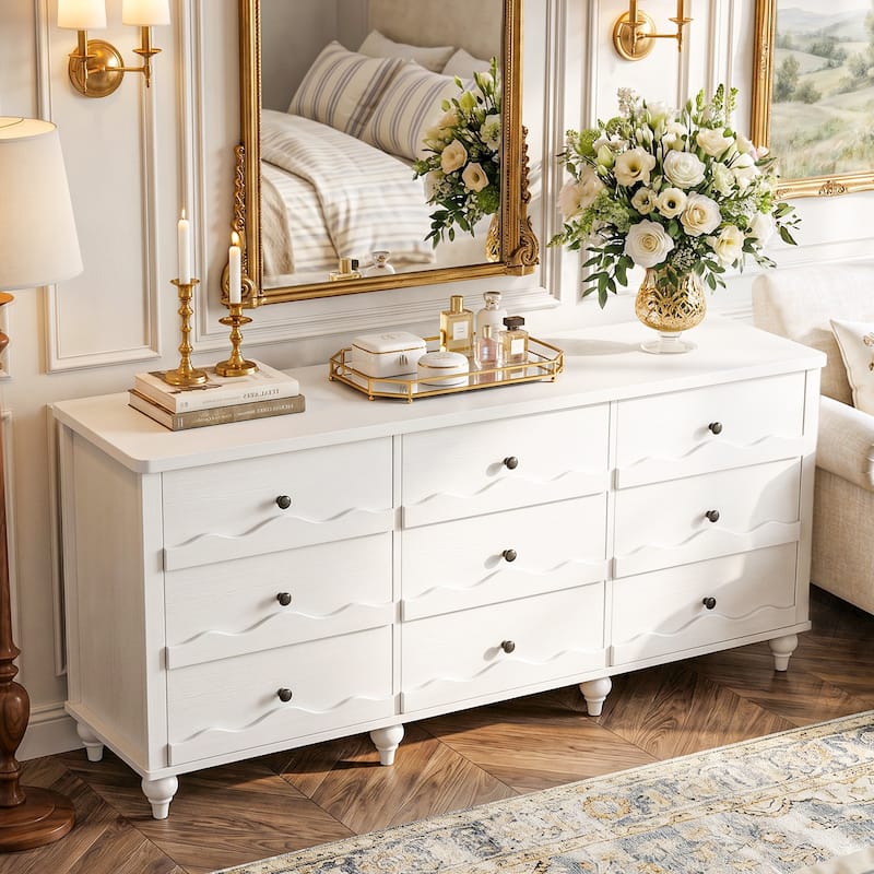9 drawer dresser white Narill Wave-Inspired 9-Drawer Dresser Closet Organizer, 63-In Chest of Drawers TV Stand