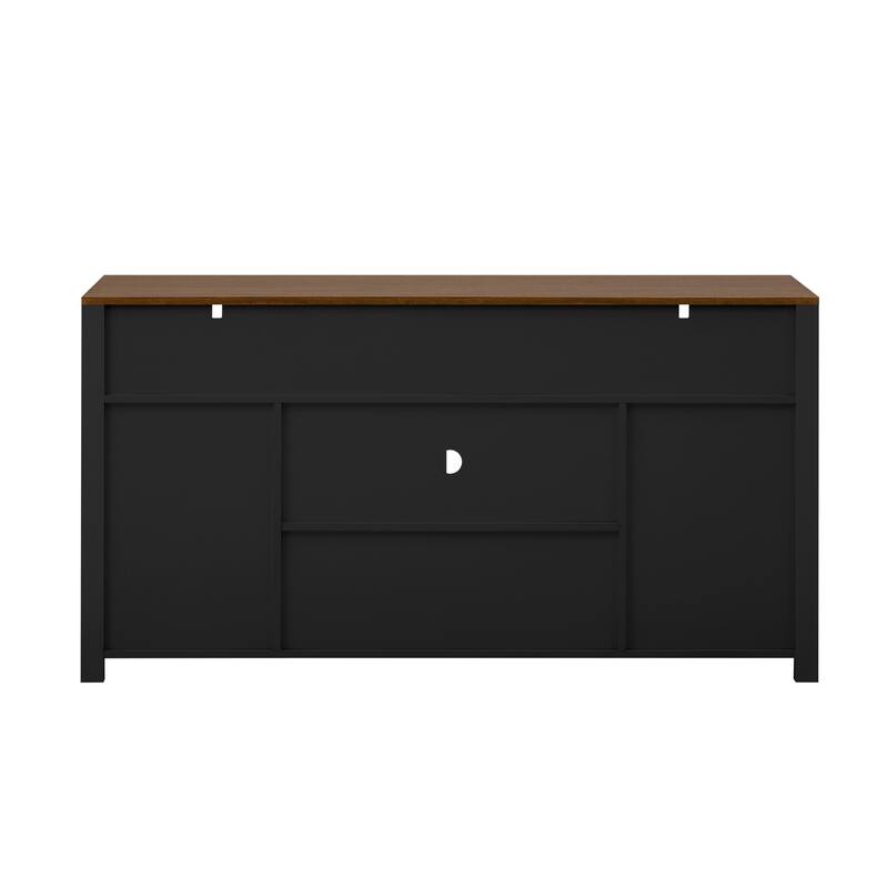 Sideboard Buffet Cabinet with Sliding Barn Doors & Open Shelf, Coffee Bar Storage Cabinet with Mesh Doors & Adjustable Shelf
