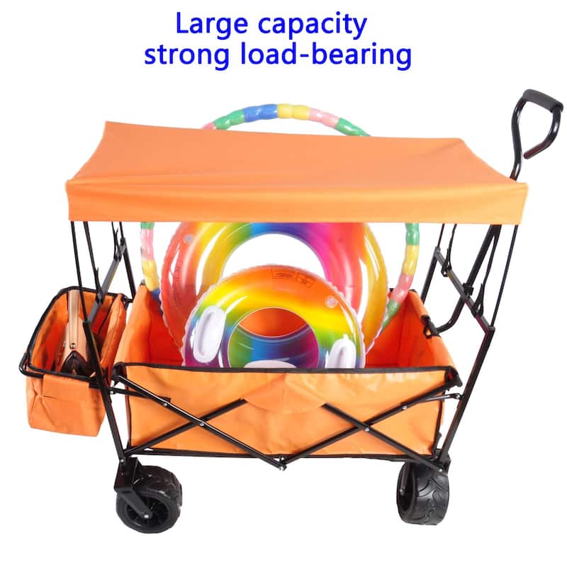 Outdoor Steel Folding Large Capacity Garden Cart Patio Wagon with Lid