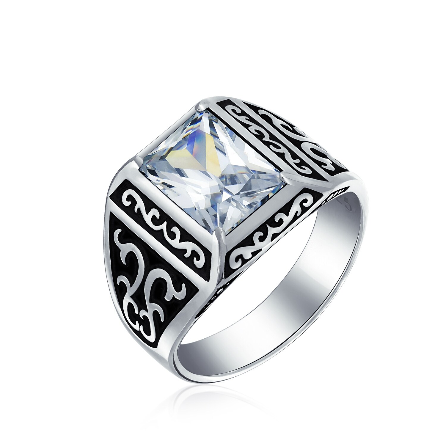 Shop Emerald Cut Cz Prong Set Viking Scroll Engagement Ring 925 Silver On Sale Overstock 27728962