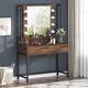 Makeup Vanity Dressing Table with Mirror, 8 Lights & 2 Drawers - 35.43"(W)*15.74"(D)*61.61"(H) - Rustic Brown