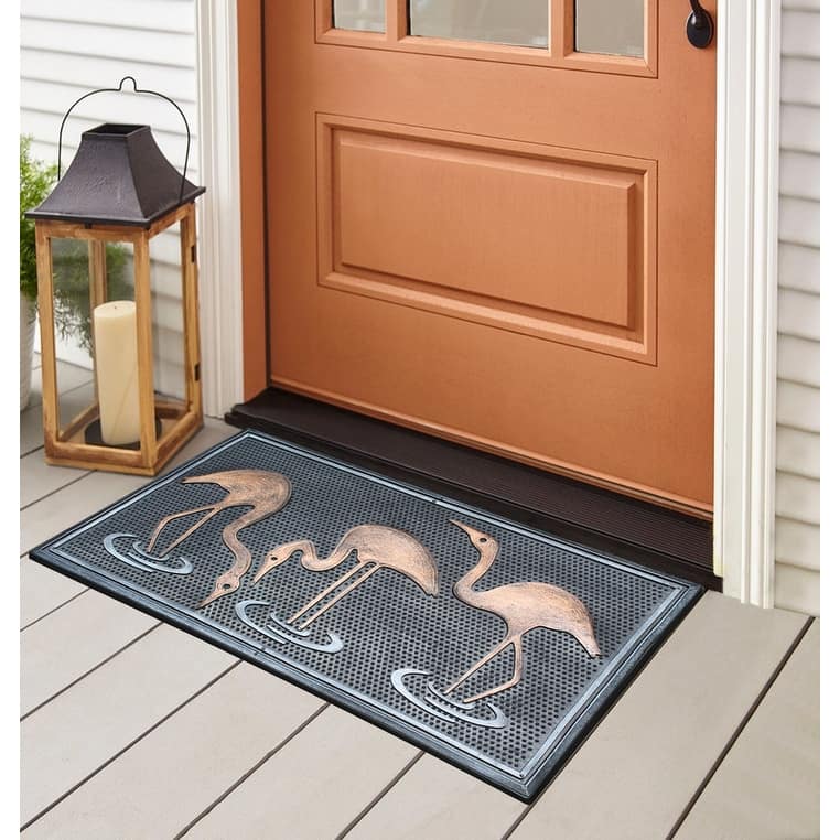 A1HC Flamingo Rubber Pin Mat Copper Silver Hand Finished Doormat, 18"X30"