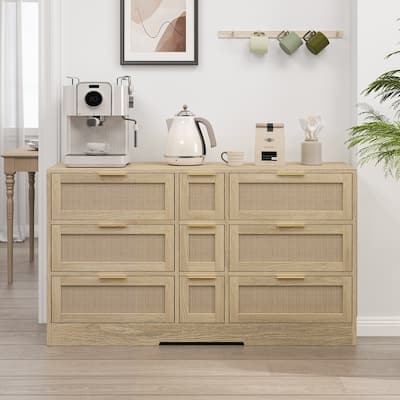 9 Drawers Rattan Locker Cabinet with Metal Handles