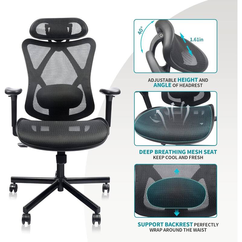 Adjustable Mesh Office Chair with Tilt Function, Lumbar Support, and Swivel Wheels for Home and Office Use