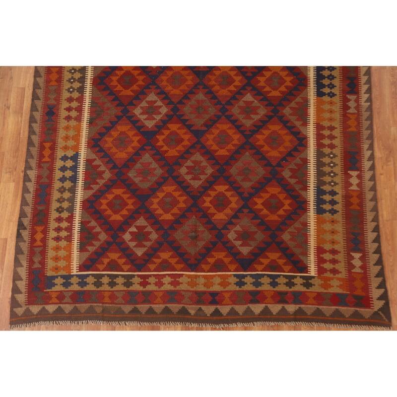 Multi-Color Kilim Oriental Area Rug Hand-woven Reversible Wool Carpet - 7'0" x 9'7"