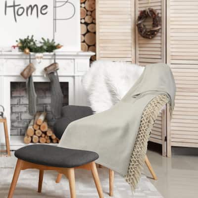 Sevita Slight Chevron Soft Gray Standard Size Throw Blanket with Fringe