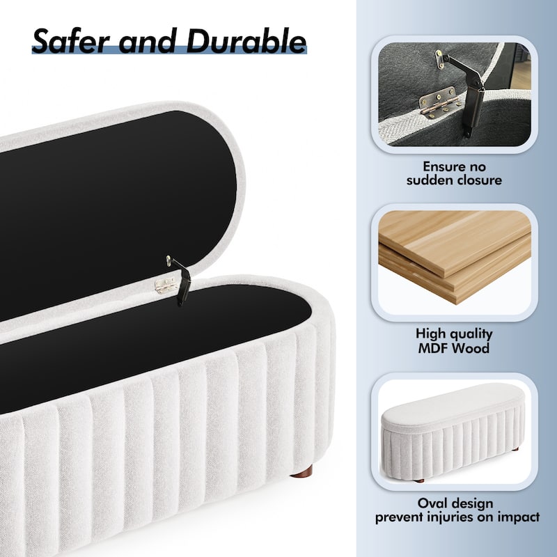 46.1" Upholstered Storage Ottoman Bench with Safety Hinge for Bedroom, Living Room, Entryway