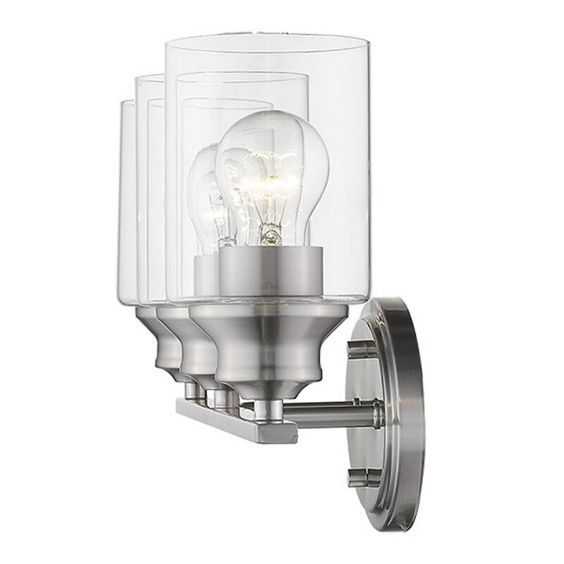 Damp Rated 3-Light Silver Vanity Wall Sconce with Clear Glass Shades and Reversible A19 Bulb Compatible