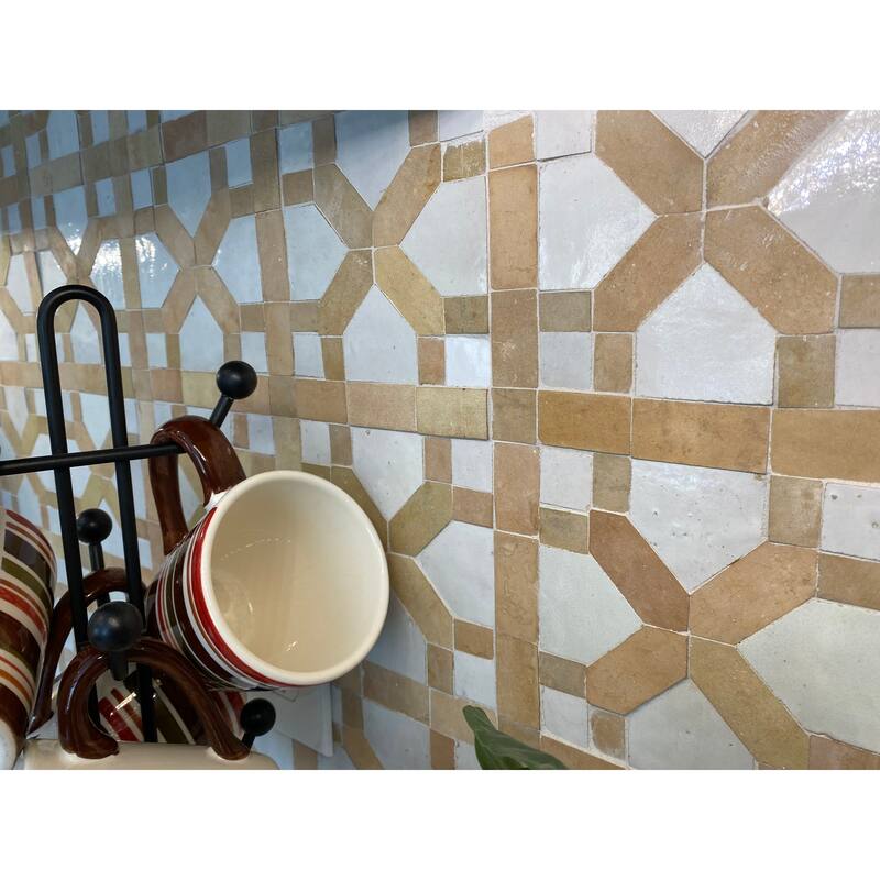 Contemporary Zellige Panels, 12" X 12" X 1/2", Unglazed with Off-White