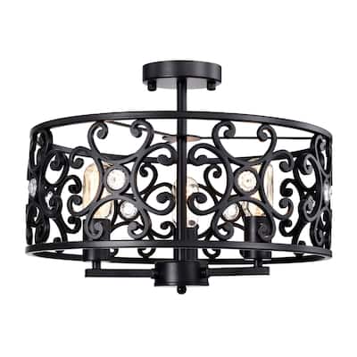 Theofy 18 Inch Glam-Modern Drum Shade Semi Flush Mount 3-Light