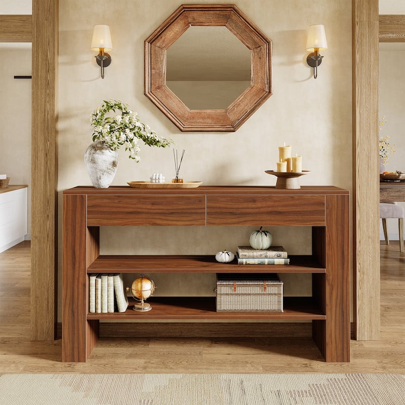 53.15-Inch 3-Tier Console Table with 2 Drawer