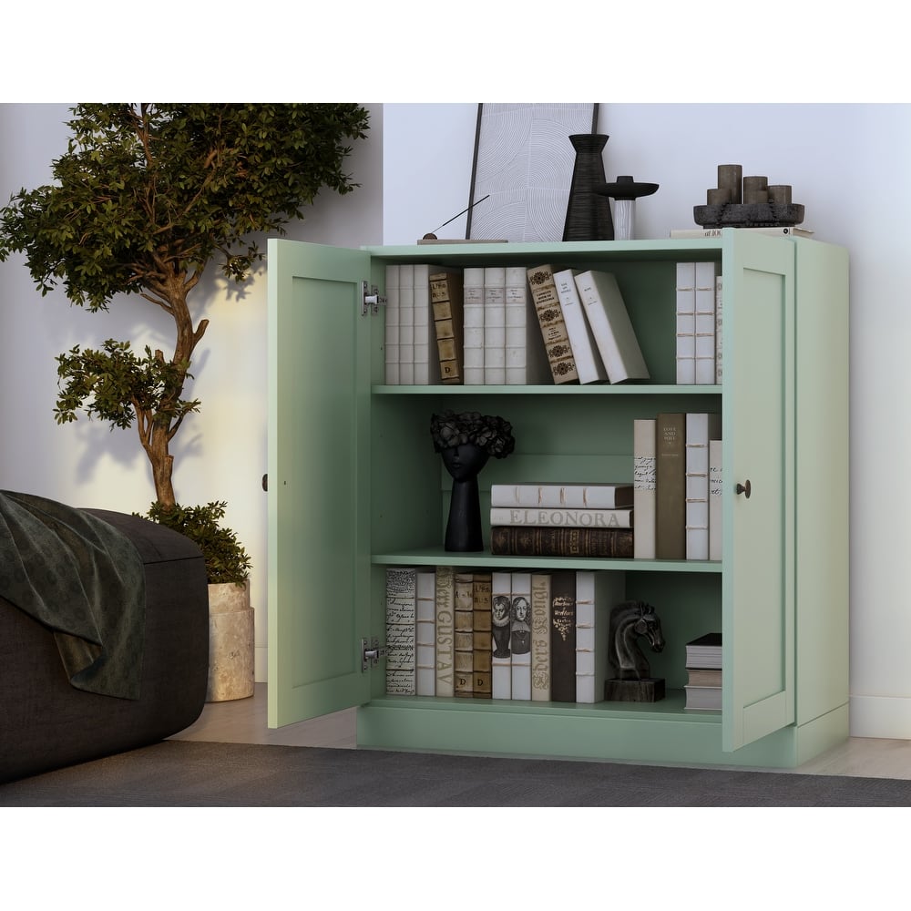 Palace Imports 100% Solid Wood 3-Shelf Bookcase with Shaker Doors and Adjustable Shelves