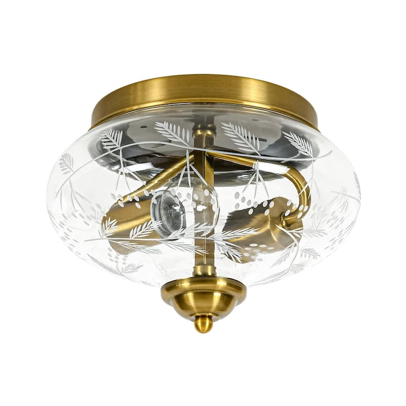 Decorative Round Clear Etched Art Glass Semi Flush Ceiling Light