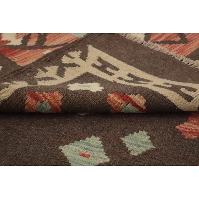 Hand Woven Oriental 100% Wool Carpet Southwestern Tribal Brown Kilim Area Rug - 9' 10'' X 6' 7''