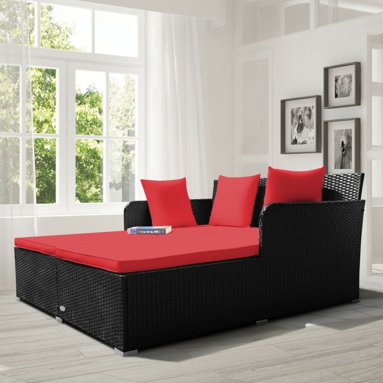 Outdoor Rattan Daybed with Cushions for Patio Garden Lounge Seating