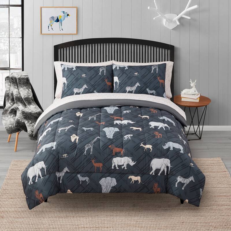 Kids Safari Bed in a Bag Comforter, Sham & Sheet Set - Full