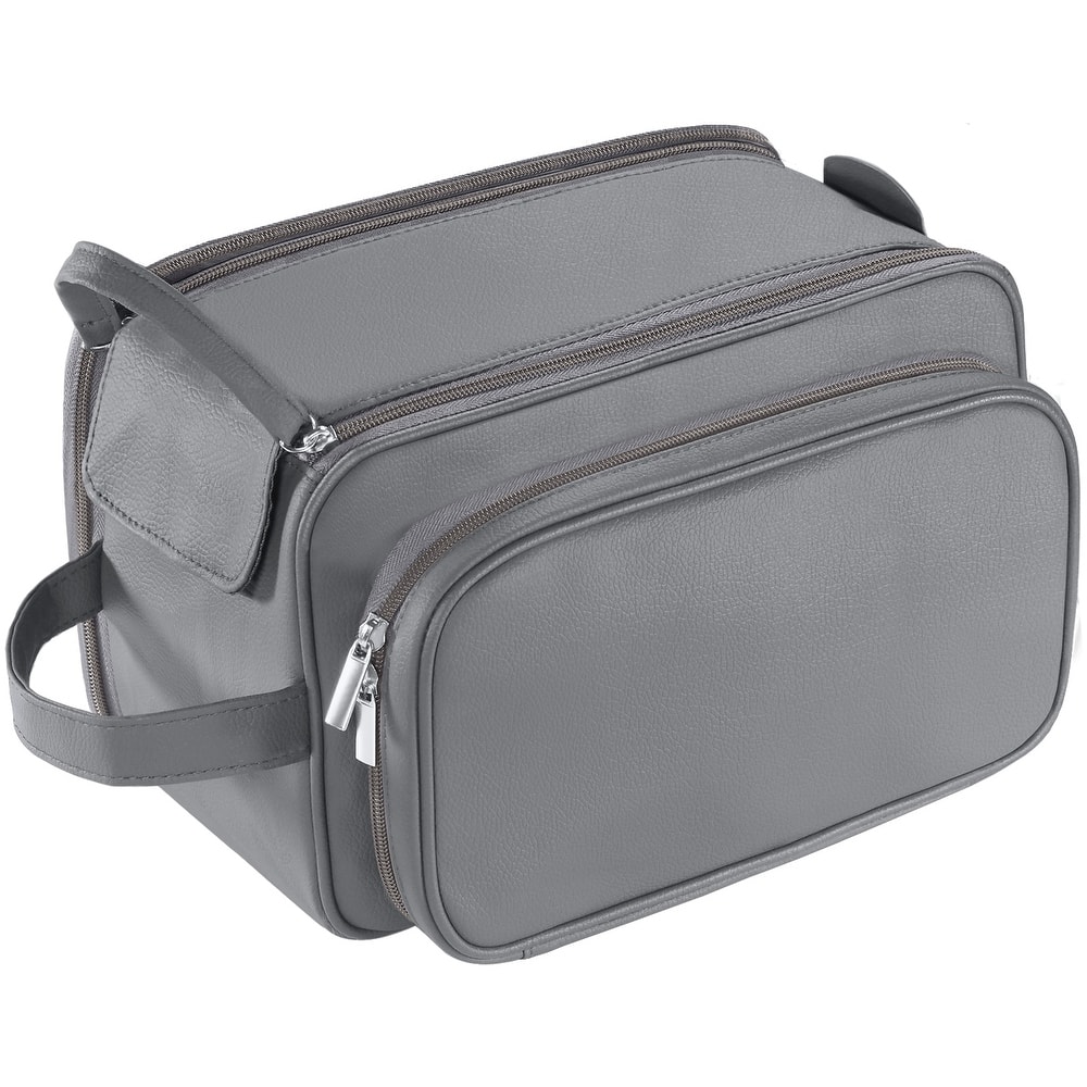 PU Leather Toiletry Bag for Men - Water-Resistant Travel Dopp Kit for Grooming, Shaving, Cosmetics & Accessories