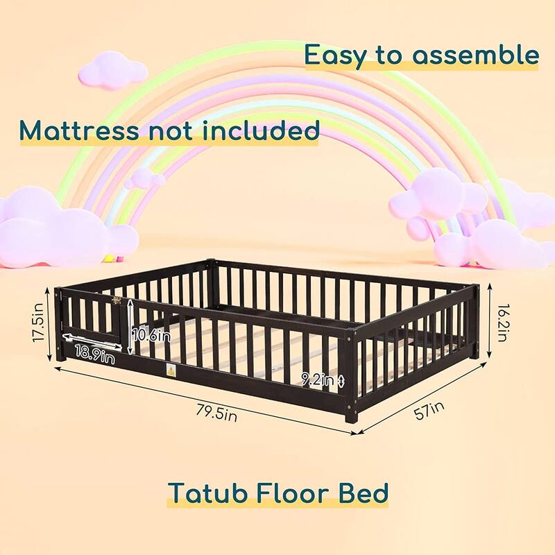 Twin/Full/Queen Size Floor Bed with Safety Guardrails, Toddler Floor Bed for Girls and Boys