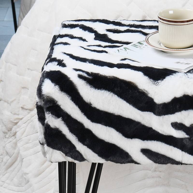 Home Soft Things Animal Pattern Ottoman Bench with Black Metal Legs