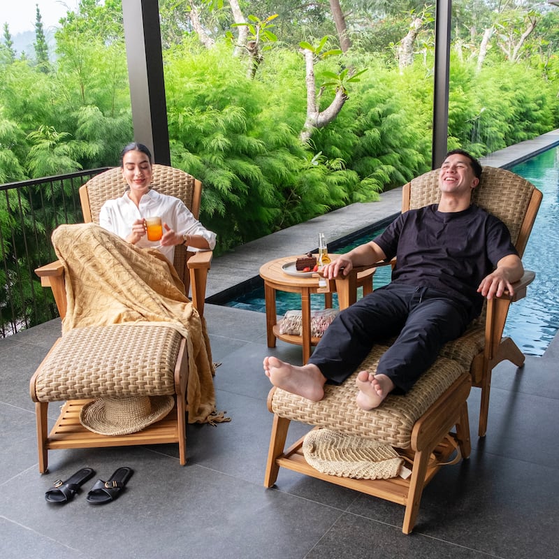 Cambridge Casual Camden Teak Patio Adirondack Chair Set with Padded Woven Seat - FREE Patio Cover