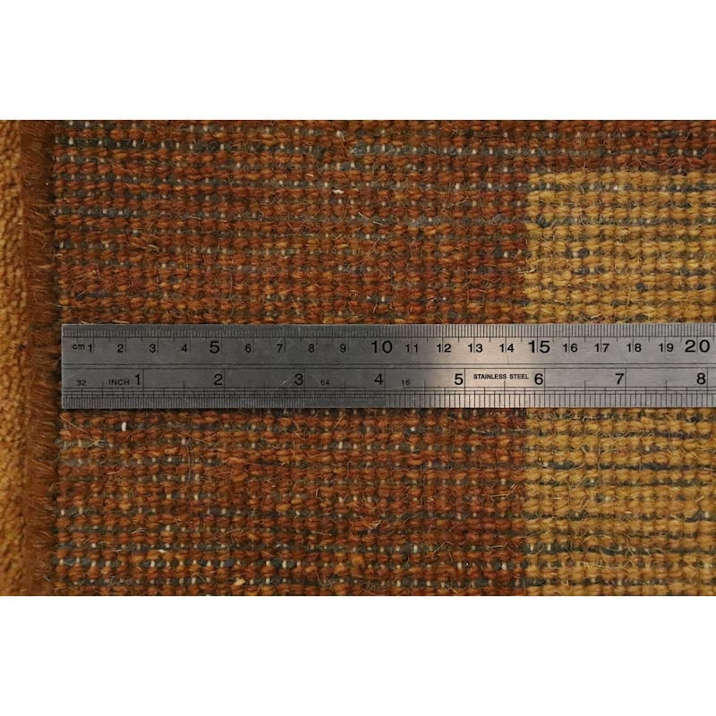 Hand Knotted Oriental 100% Wool Carpet Modern Geometric Yellow & Gold Gabbeh Area Rug - 7' 9'' X 5' 9''