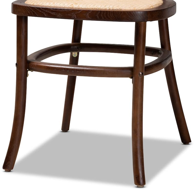 Garold Mid-Century Modern Woven Rattan and Wood Dining Chair Set(2PC)