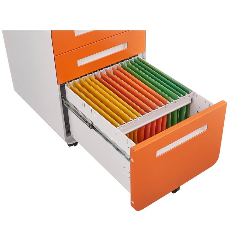 Rounded 3 drawer mobile filing cabinet, 5-wheel design with anti tilt cold-rolled steel material