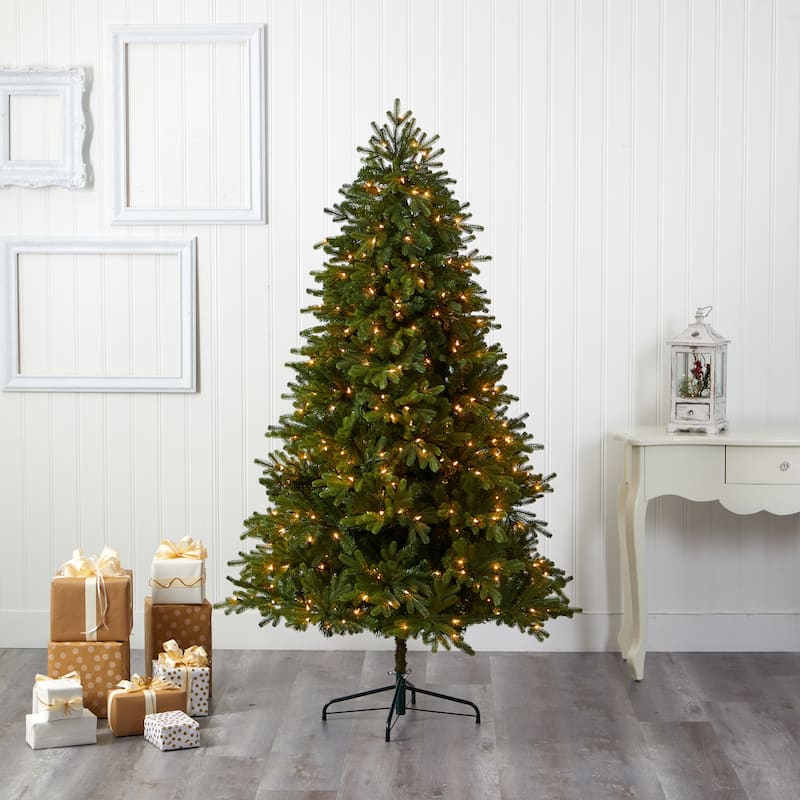 6.5' Pre-Lit Full Washington Fir Artificial Christmas Tree, Clear LED Lights - 6.5 Foot