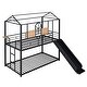 preview thumbnail 9 of 16, Stylish Twin Over Twin Metal House Bunk Bed With Slide, Sturdy Frame, Safety Ensured, Friendly Design, Black