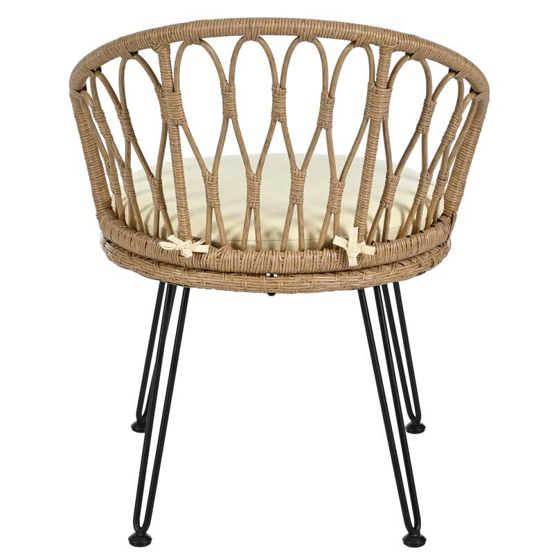Outdoor Rattan Chairs with Glass Round Table for Patios (Set of 3)