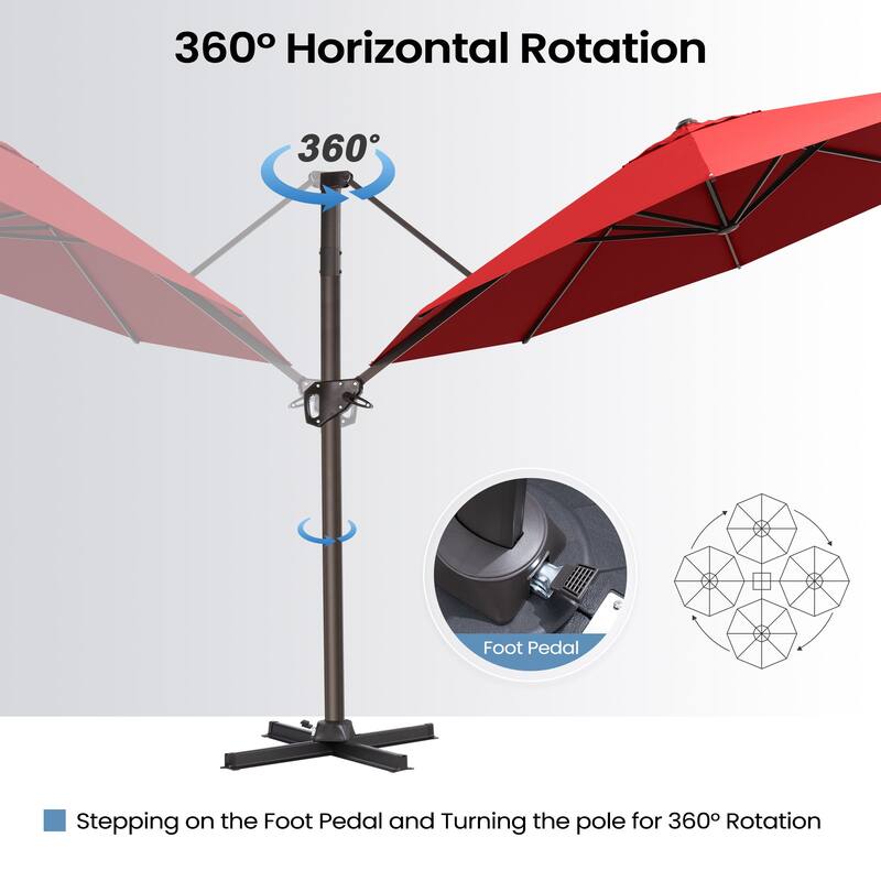 Outdoor 11 Ft Patio Cantilever Offset Umbrella with 360 Degree Rotation