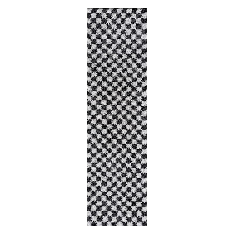 Block Shag Rug - Great for Living Room, Bedroom, or Entryway - Medium Pile, Easy to Clean - Anthracite Dark Gray