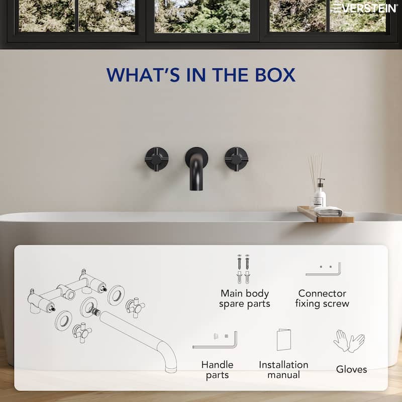 Double Handle Wall Mounted Tub Filler High Flow Tub Faucet Trim
