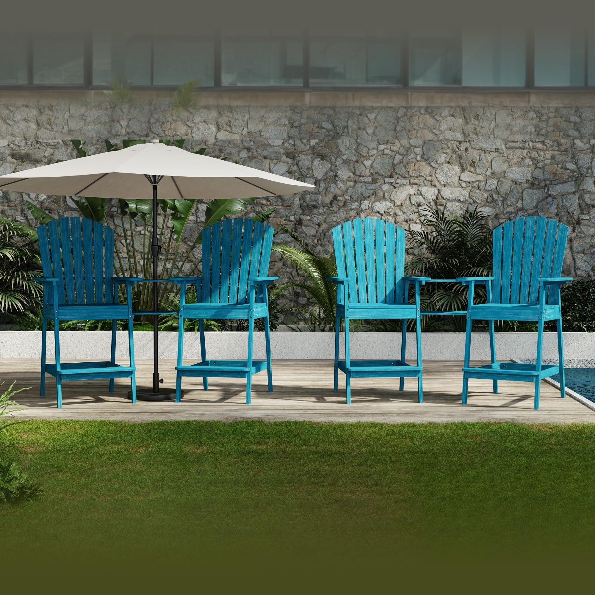 Outdoor Bar Height Adirondack Chairs with Connecting Tray Set of 2/4