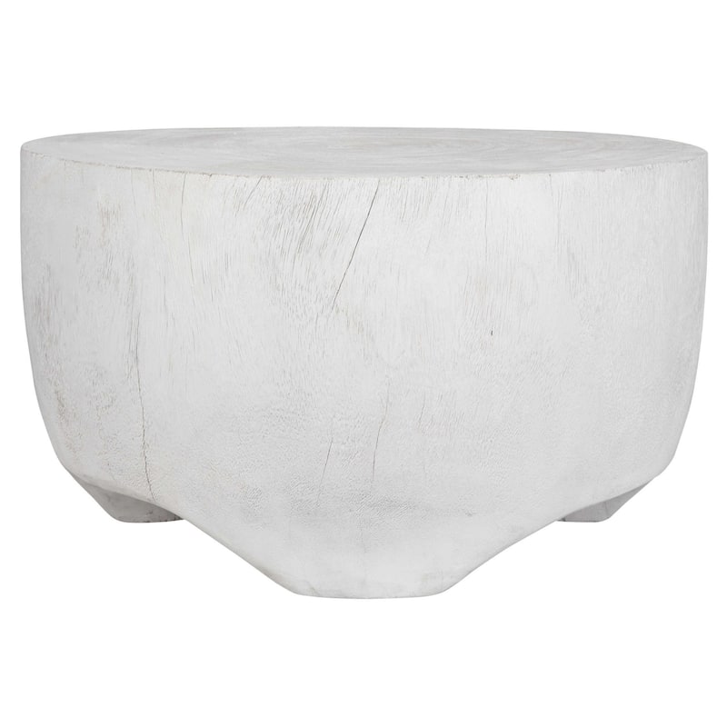 Hand Carved Textured Coffee Accent Table - 23.5" - Matte White