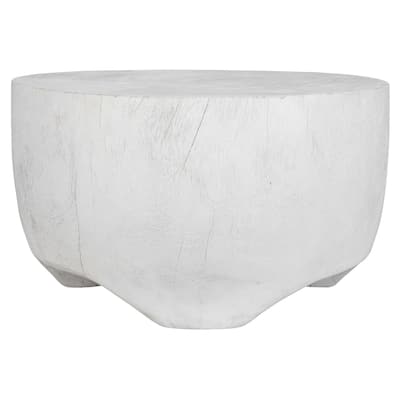 Hand Carved Textured Coffee Accent Table - 23.5" - Matte White