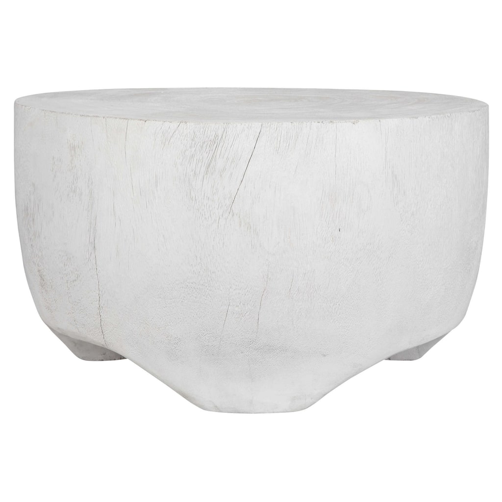 Hand Carved Textured Coffee Accent Table - 23.5" - Matte White