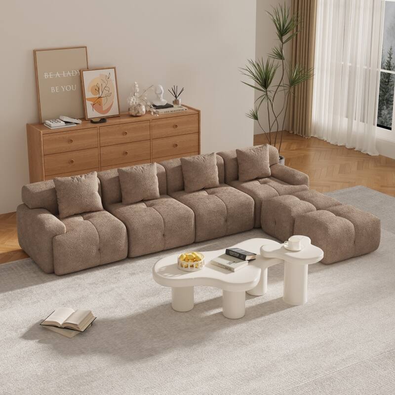 135.4" U-shaped Modular Sectional Sofa with 2 Ottomans and 4 Pillows